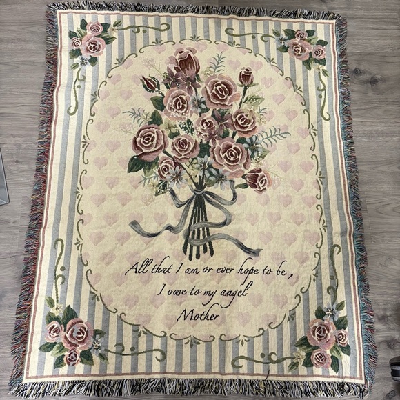 Vtg Darling Mother Tapestry Throw Blanket Fringe 48"X 56" Mothers Day Cottage - Picture 1 of 16